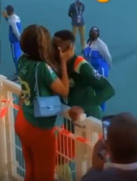 Martin Hongla with his wife after the match
